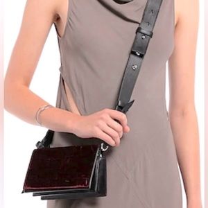 All Saints Dark Red/Burgundy Crushed Velvet & Leather Crossbody Bag BNWT